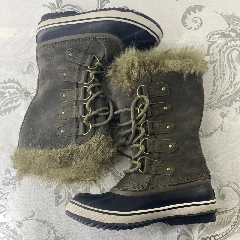 Sorel‎ Joan of Artic Snow Boots Gray Lace Up Winter